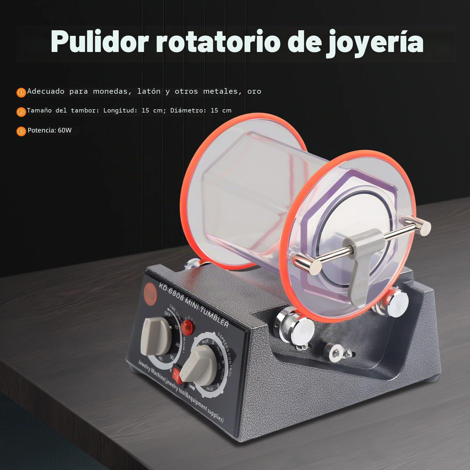 Máquina pulidora de joyas, 5 kg, mini vaso rotativo, pulidor de superficies, joyas, acabado para trabajos manuales con metal, madera, jade y plástico