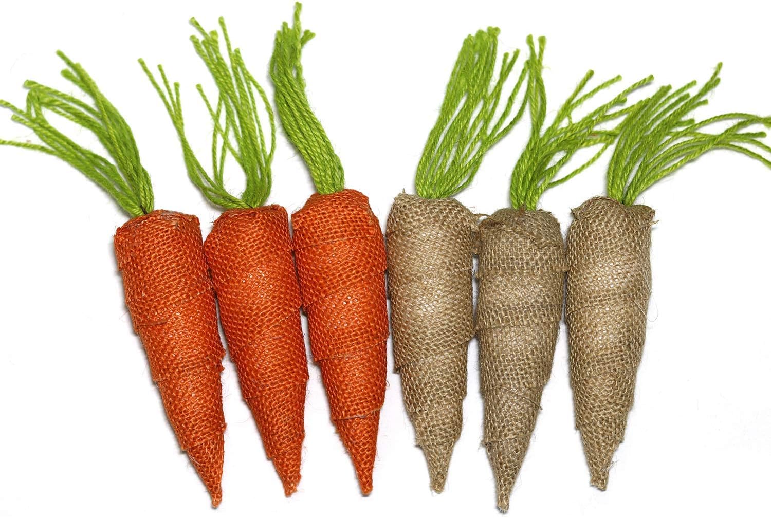 WsCrofts 6 Pcs Easter Carrots Ornaments - 5.1 Inch 2 Color Burlap Carrots for Spring Easter Basket Fillers Holiday Home Decoration
