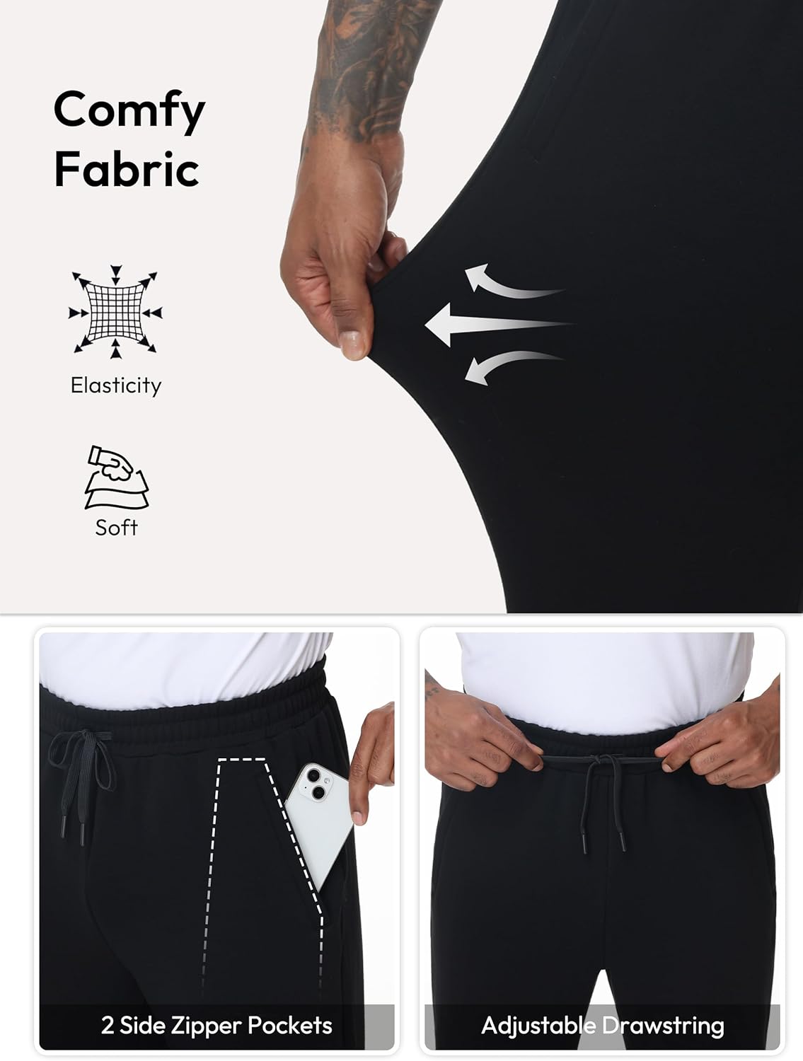 SEVEGO Tall Mens 34"/36"/38" Inseam Fleece Lined Winter Sweatpants Zipper Pocket Warm Extra Long Joggers Workout Pants - Image 6