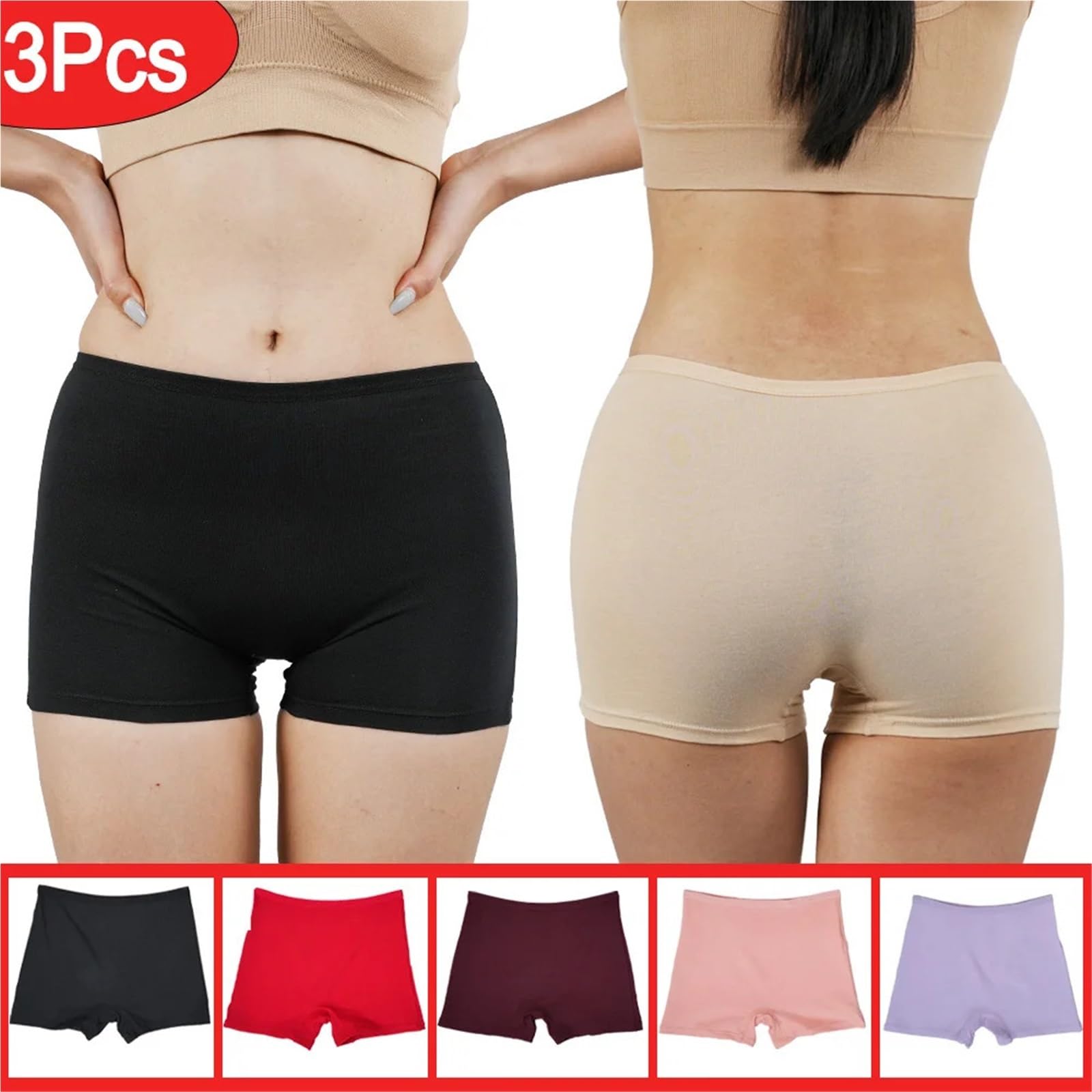 Lot de 3 Culottes de sécurité d'été for Femmes, sous-vêtements en Coton, caleçons Boxeurs sans Couture, Lingerie Convient pour Le Bottoming, Le Yoga, Le Cyclisme(BlackBeigeLightPink,3_6XL)