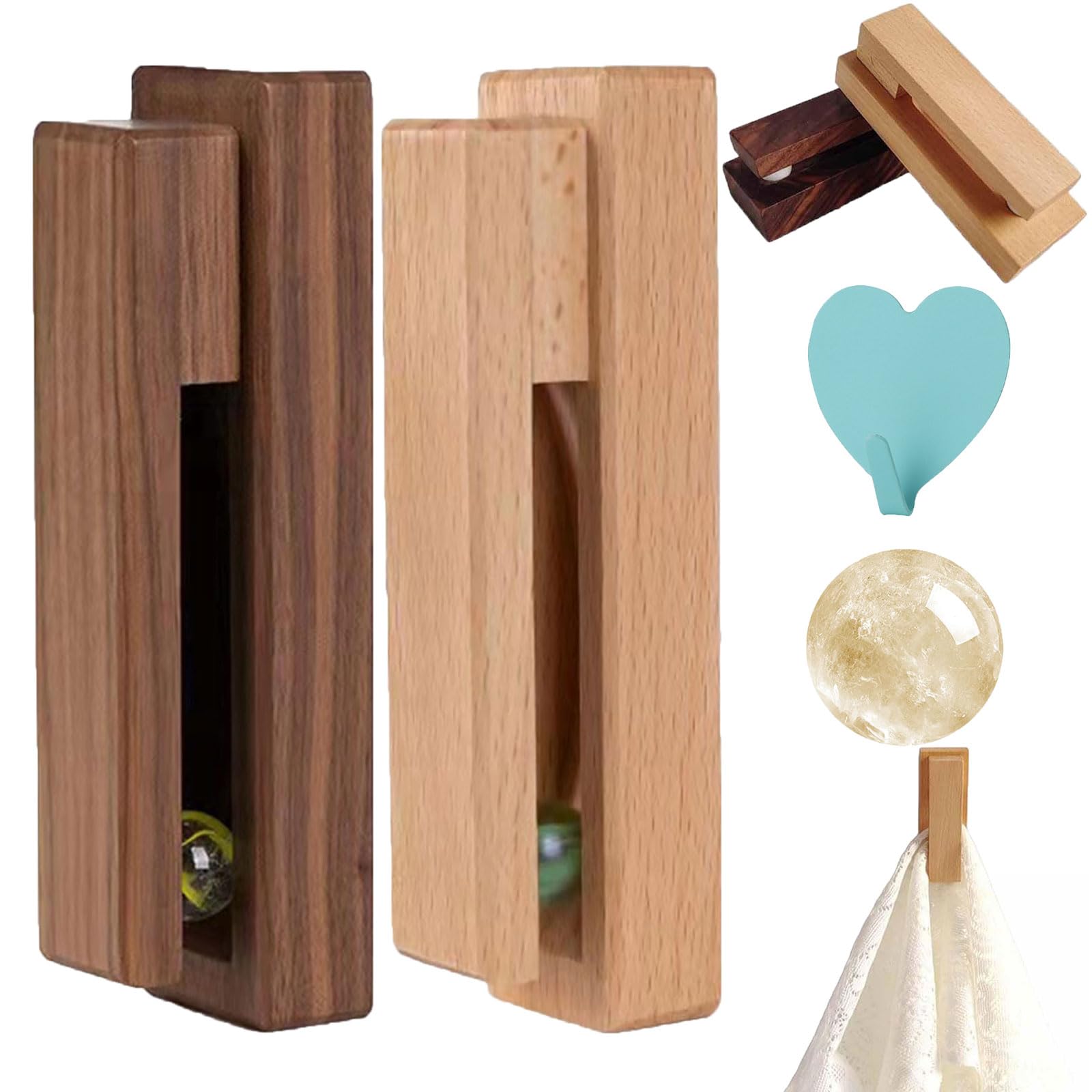 Marble Slide Towel Holder, Wooden Towel Racks for Bathroom Wall Mounted, Self Adhesive Vintage Towel Holder Wooden Wall Mounted Towel Racks for Bathroom and Kitchen (Walnut+Beech)