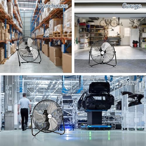 Miniatura 4 de BILT HARD Ventilador de piso de alta velocidad 4650 CFM de 20 pulgadas, ventilador de metal resistente de 3 velocidades con sistema de montaje en