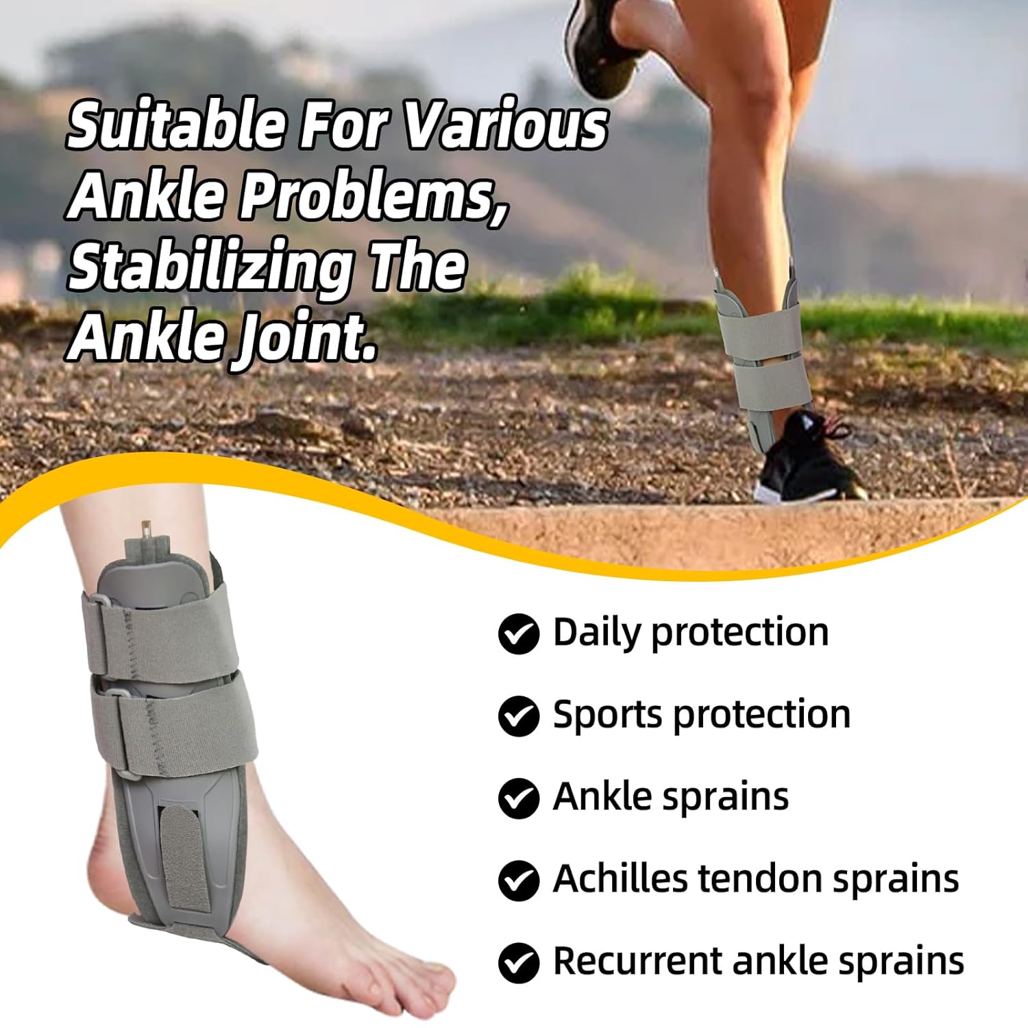 Air Cast Stirrup Ankle Brace for Sprained Ankle,Inflatable Ankle Splint Stabilizer Brace for Men and Women,Adjustable Foot Splint for Sleeping,Gray,One size fits all