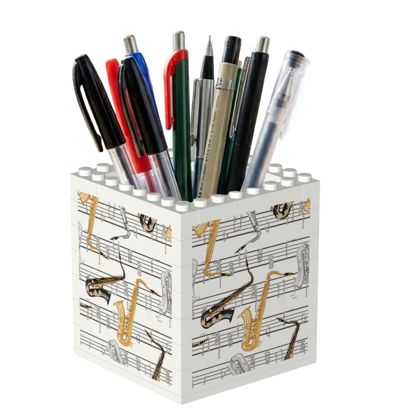 Poadnly Music Notes Saxophones, Pen Pot Pencil Holder for Office Home School, Compact Desk Organiser for Office Stationery
