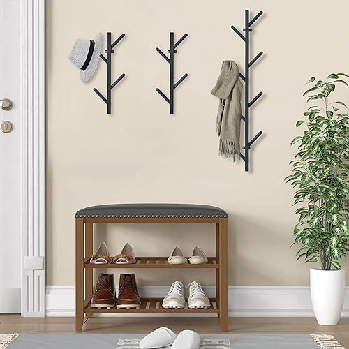 Miniatura 2 de FANTAKI Perchero de montaje en pared, juego de 2 percheros verticales de metal negro para pared, percheros flotantes para chaquetas, bolsos,