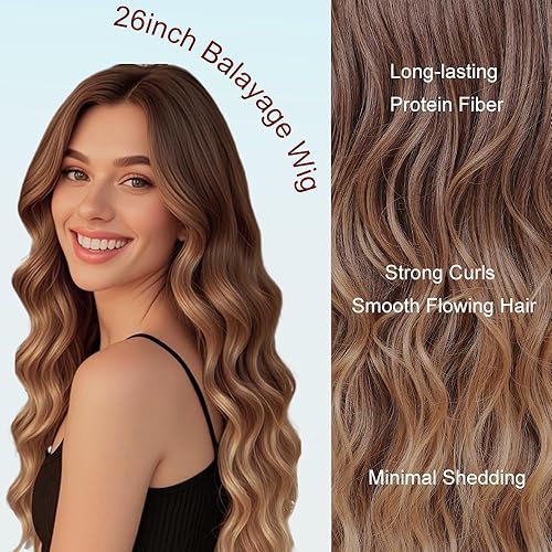 Miniatura 9 de Peluca larga ondulada negra para mujer, de 26 pulgadas, peluca rizada de color negro natural, peluca de fibra de proteína de aspecto natural, peluca