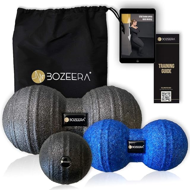[Peanut Massage Balls - Peanut Roller Massage Ball Set] Peanut Ball 8cm, Peanut Ball 12cm & Trigger Point Massage Ball 8cm- Peanut Foam Roller Set Incl. Video Exercises, Poster & Bag