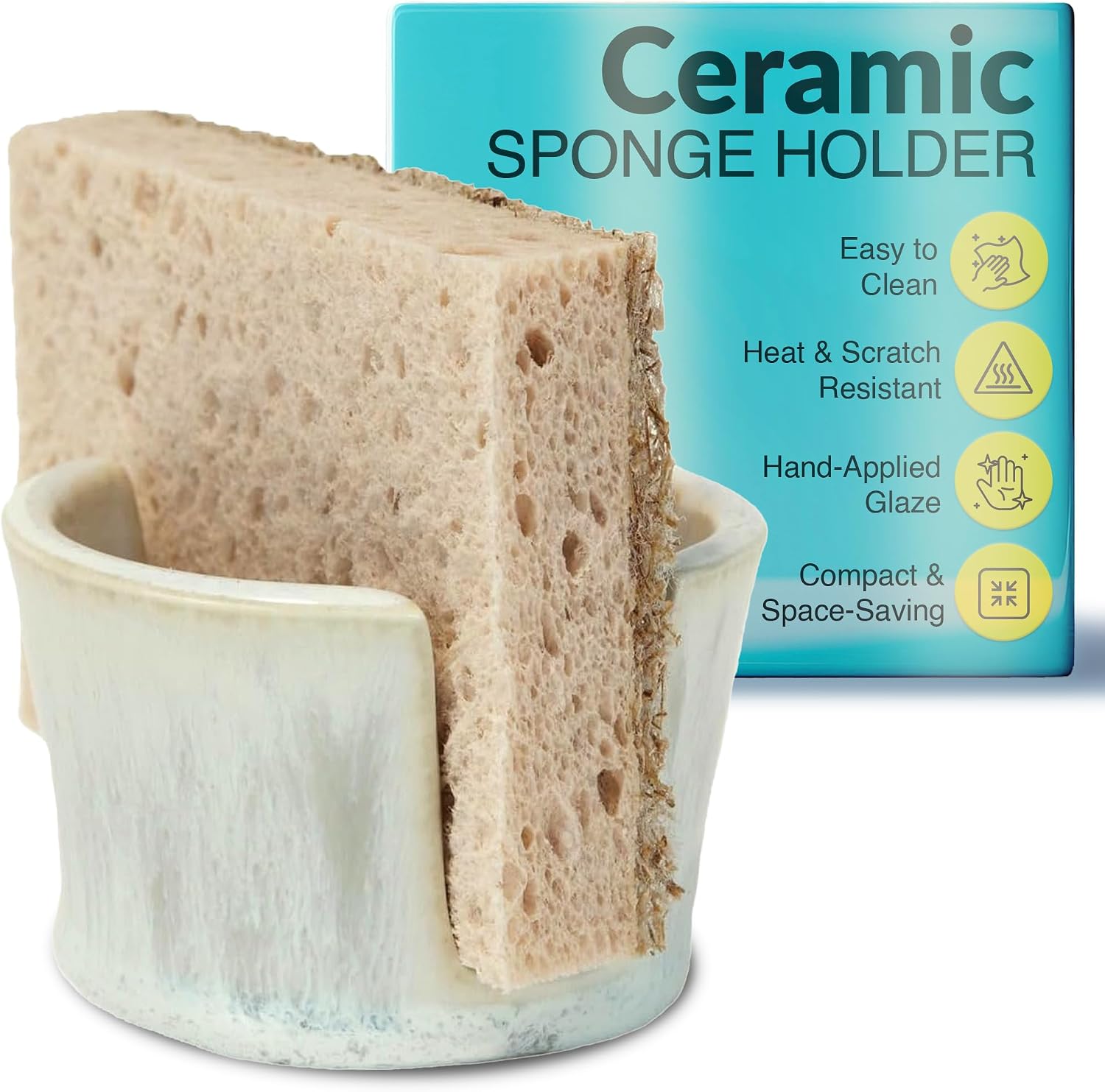 Ceramic Sponge Holder for Kitchen Sink, Allows Sponge to Dry