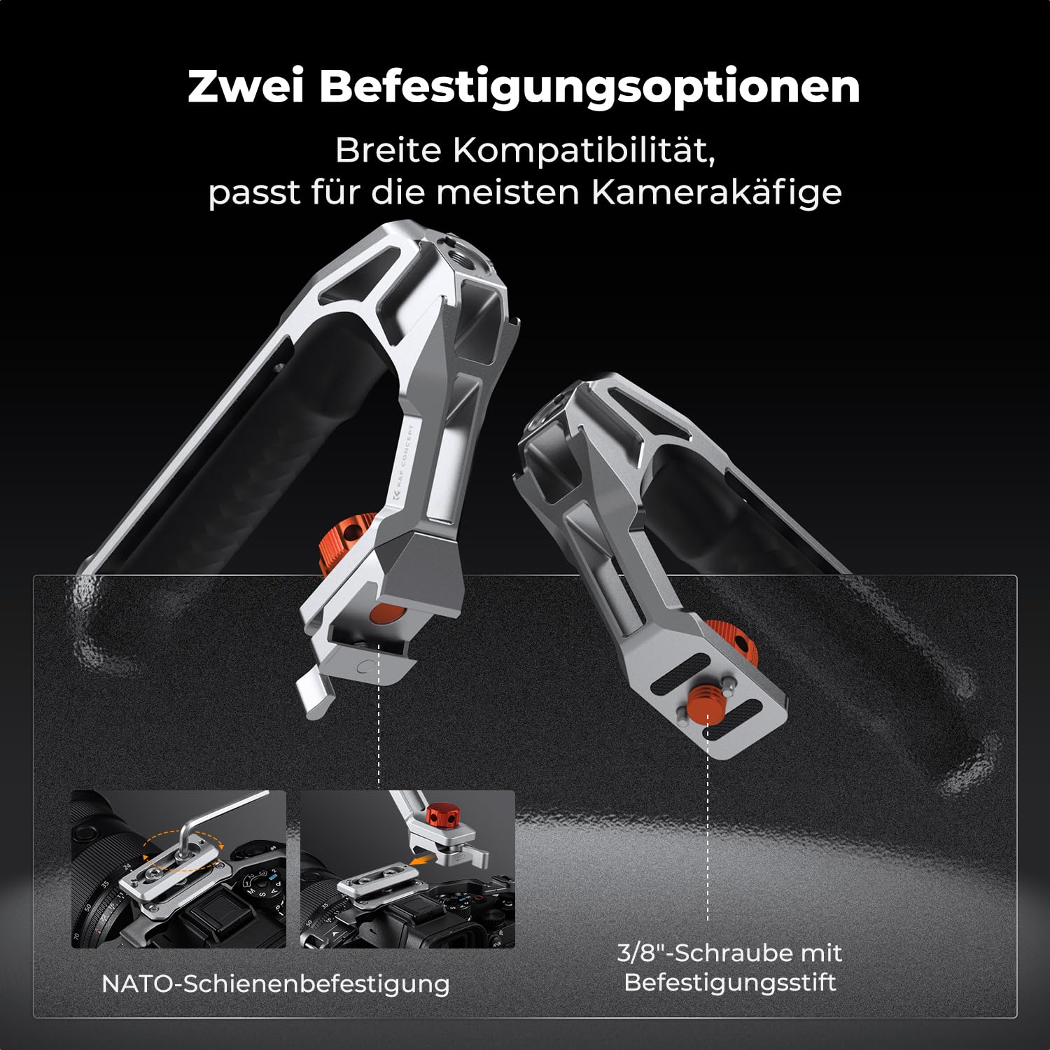 K&F CONCEPT Top Handle für Kamerakäfige,mit 3/8"-16 Locating Schraube für ARRI und mit Schnellverschluss für NATO-Schiene,Oberer Kameragriff mit 4 Kaltschuhadaptern für Zubehör