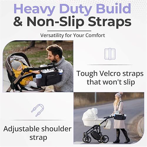 Miniatura 7 de Organizador universal para cochecito - Carrito multifuncional para cochecito con portavasos - Correas antideslizantes para todos los cochecitos -