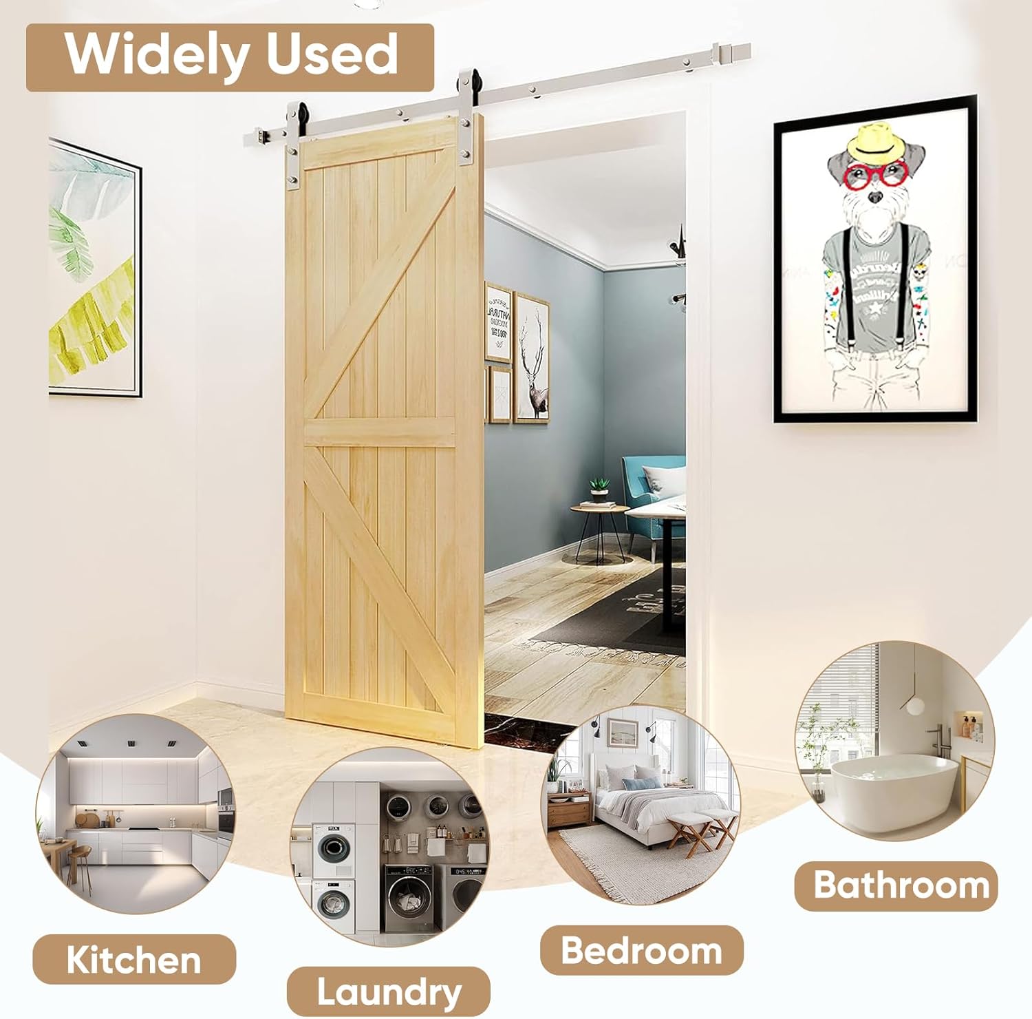 JUBEST 6.6FT Brushed Nickel Sliding Barn Door Hardware Kit Smoothly and Quietly J Shape Hanger Roller Flat Track Kit,Heavy Duty Nickle Barn Door Track,Easy to Install