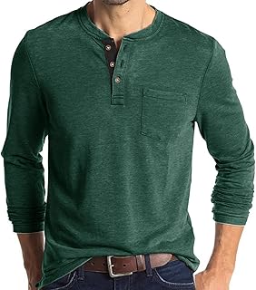 Men's Casual Henley Shirts Long Sleeve Button Down Band Collar Cotton t-Shirt Solid Lightweight Comfy Pullover Tops