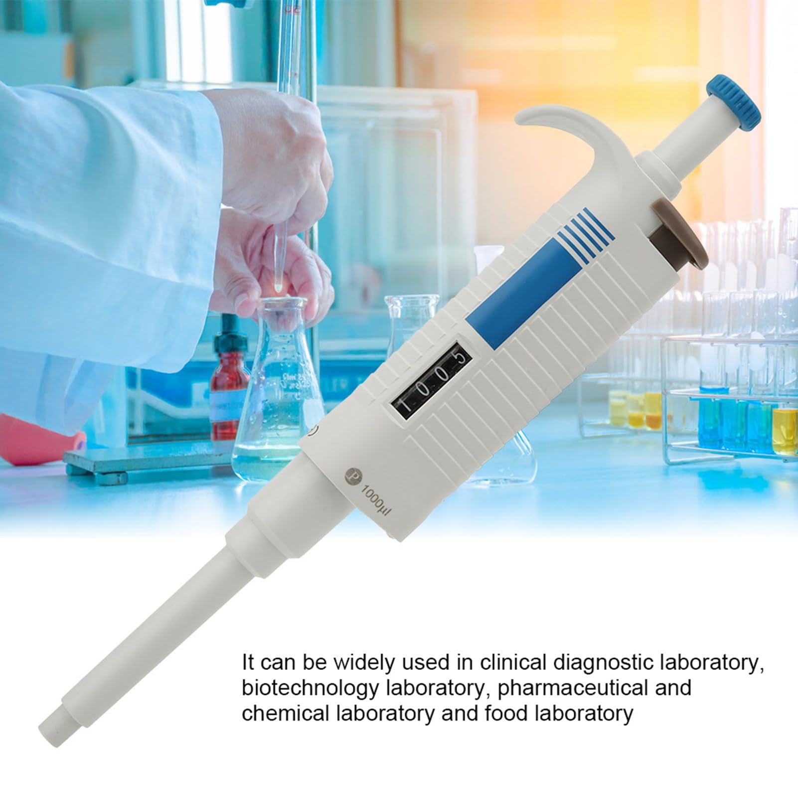 P1000 Pipett - Pipeta de laboratorio manual de un solo canal ajustable para laboratorio Sterilize Micro Pipeta 100-1000µl
