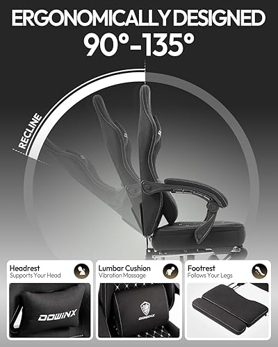 Miniatura 7 de Dowinx Silla de juegos con reposapiés, silla de jugador de tela transpirable con almohadilla de gel y bolsa de almacenamiento, silla de oficina