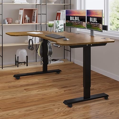 Miniatura 9 de BilBil - Escritorio eléctrico de pie de 63 x 30 pulgadas, mesa de pie ajustable con tablero de empalme, escritorio de oficina en casa, marco