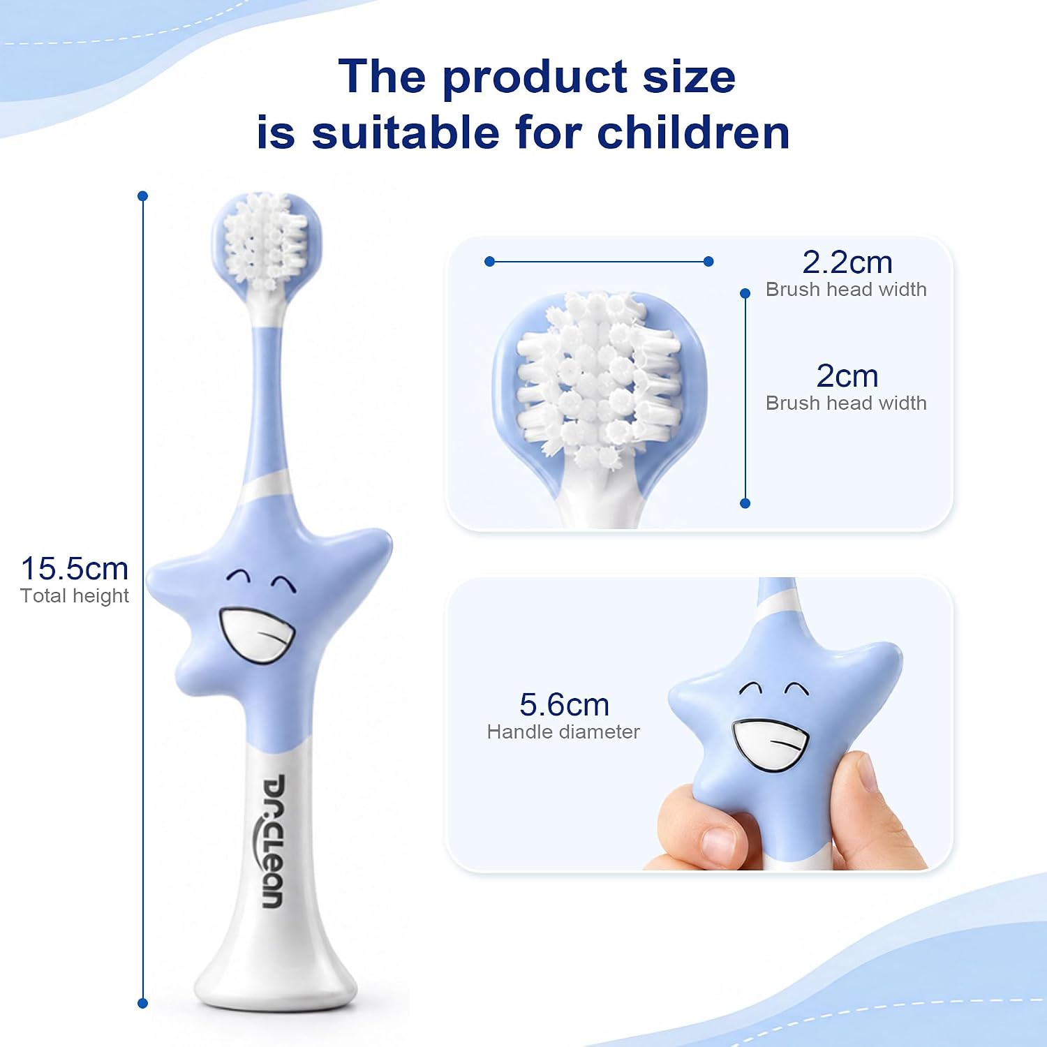 DR.CLEAN 3 Sided Toothbrush for Kids Ages 2-12, Soft Toddler Training Toothbrush with Patented Starfish Easy-Grip Handle, Triple-Sided 45° Brush Head, Gentle Bristles for Teeth and Gums