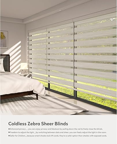 Miniatura 8 de ACMEART Persianas enrollables sin cordón, persianas enrollables de cebra con cenefa, persianas y persianas de cebra, más seguras para niños y