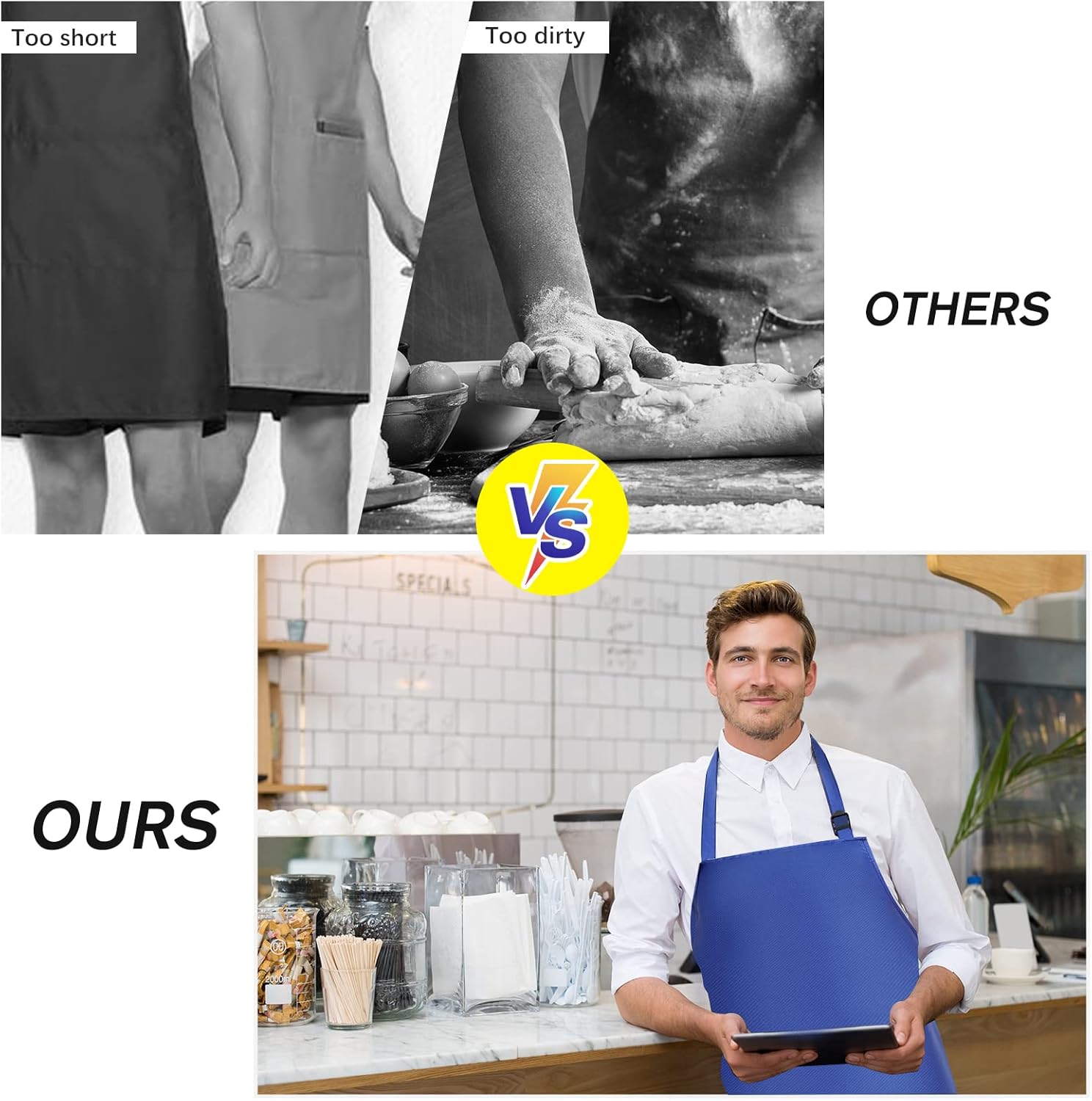 2 Pack Waterproof Rubber Vinyl Apron 40 Inch Chef Aprons for Men Heavy Duty Chemical Work Apron Extra Long Grilling Aprons with Adjustable Bib Apron for Dishwashing Lab Butcher Cooking Kitchen Blue - Image 6
