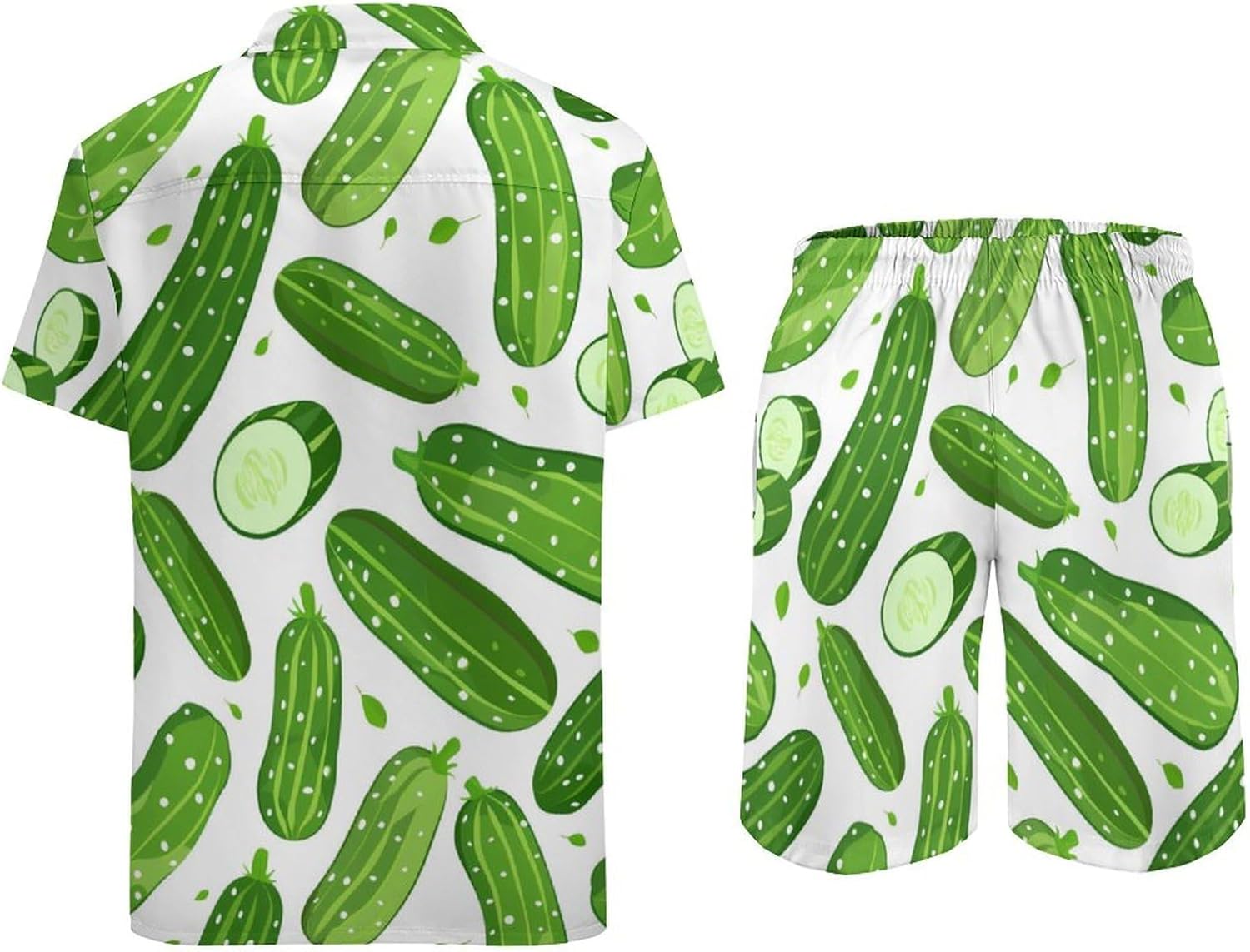 Pickle Cucumbers Men's Summer Beach Outfits Shirt And Shorts Set 2 Piece Vacation Swimwear