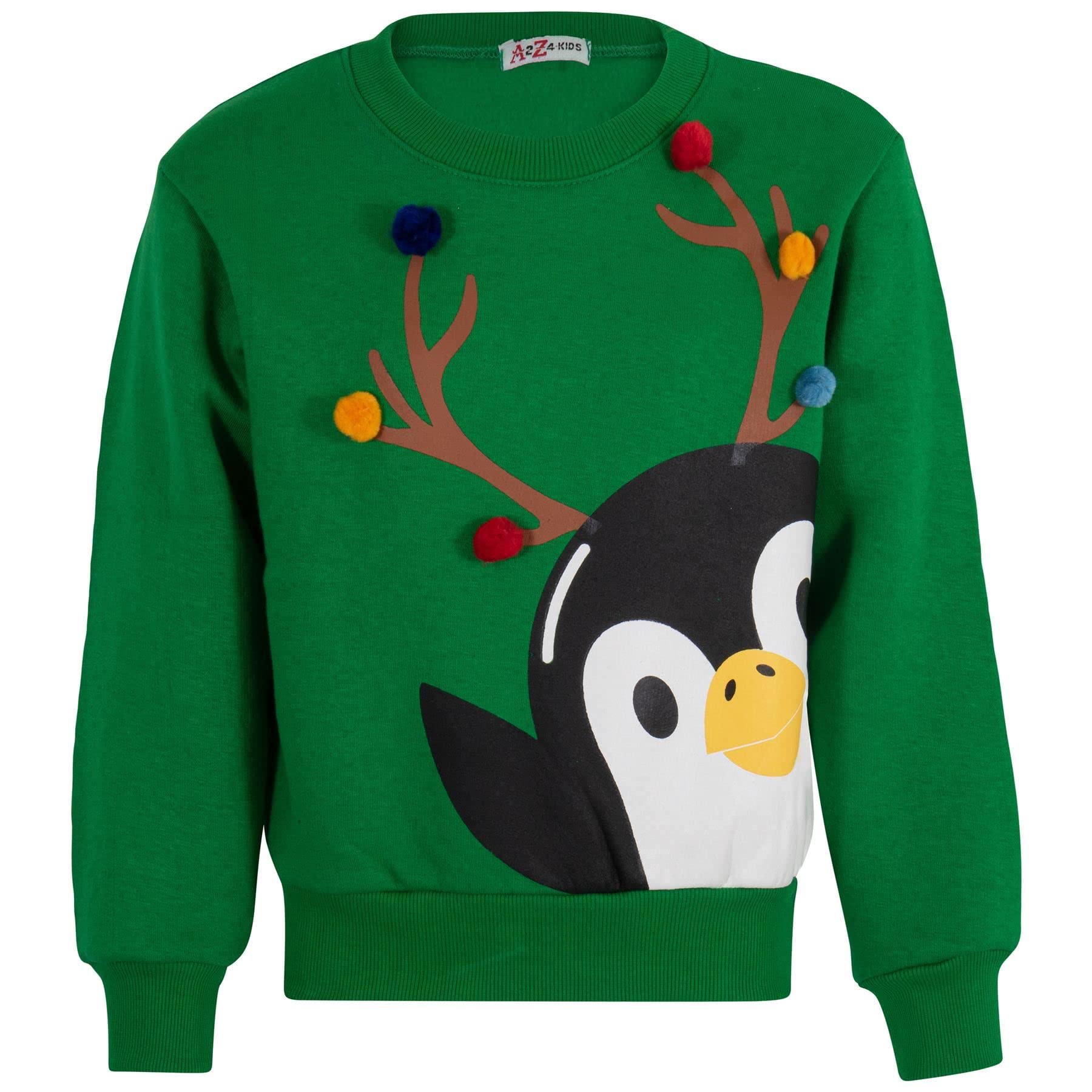 A2z 4 Kids Girls Green Boys Christmas Cute Penguin Face Comfortable - Jumper Penguin 9-10