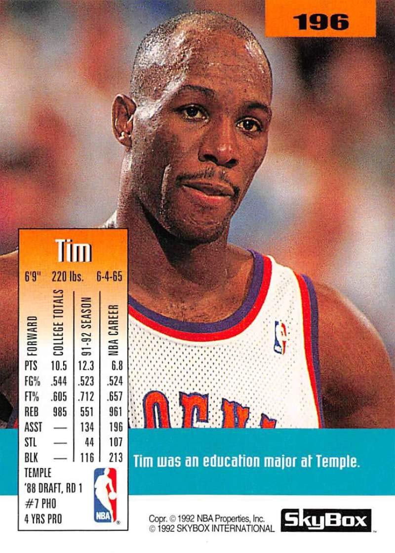 Amazon.com: 1992-93 SkyBox Basketball #196 Tim Perry Philadelphia