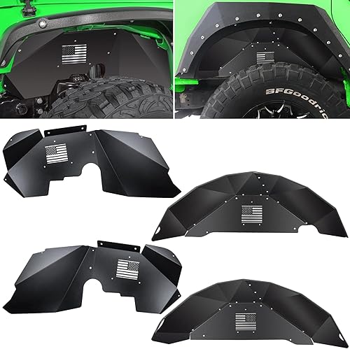 Protectores de guardabarros interiores delanteros y traseros para Jeep Wrangler JK JKU 2007-2018 4WD con logotipo de bandera de EE. UU., resistente