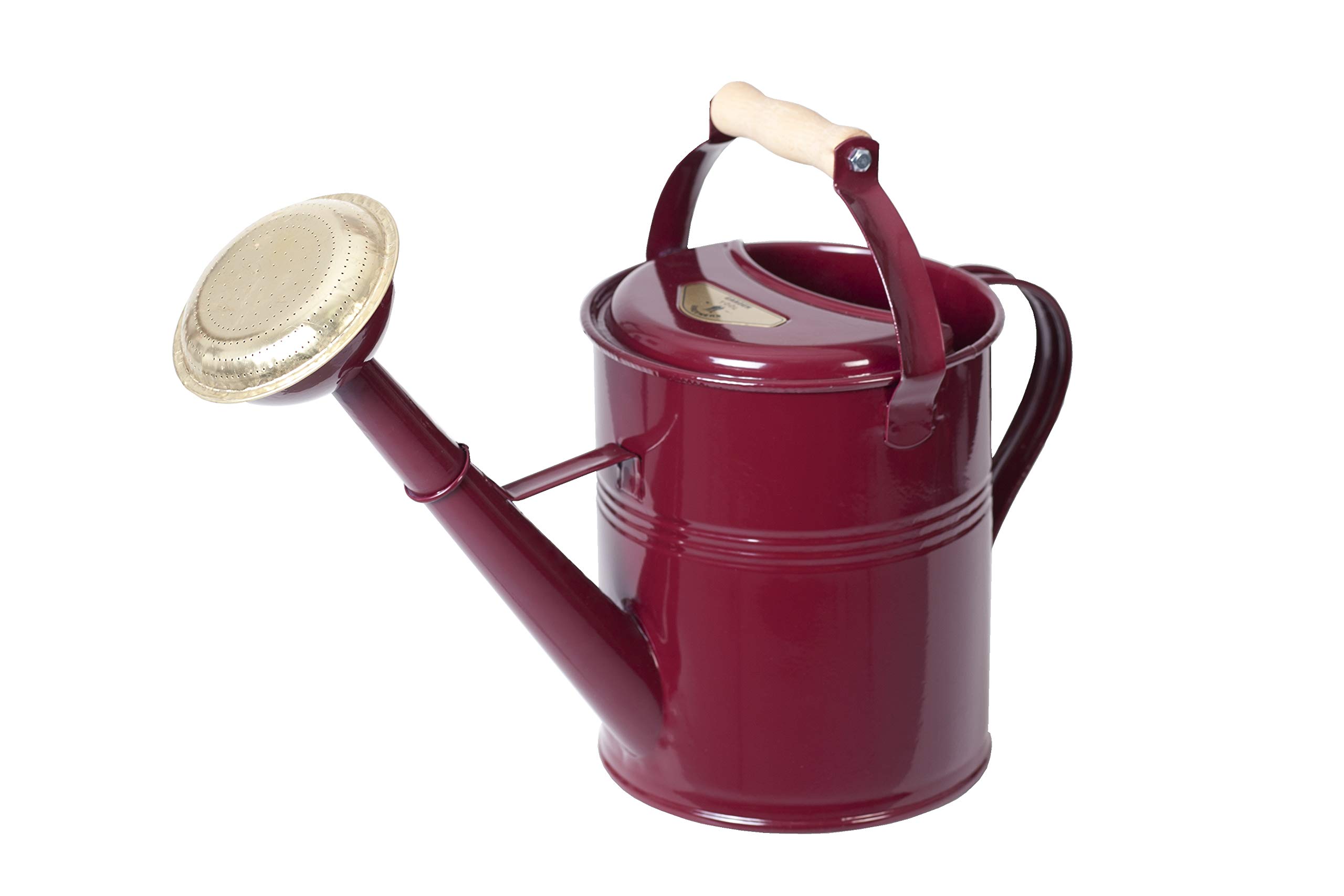 Gießkanne British Can Classic 5 Liter in Dunkelrot mit Holzgriff