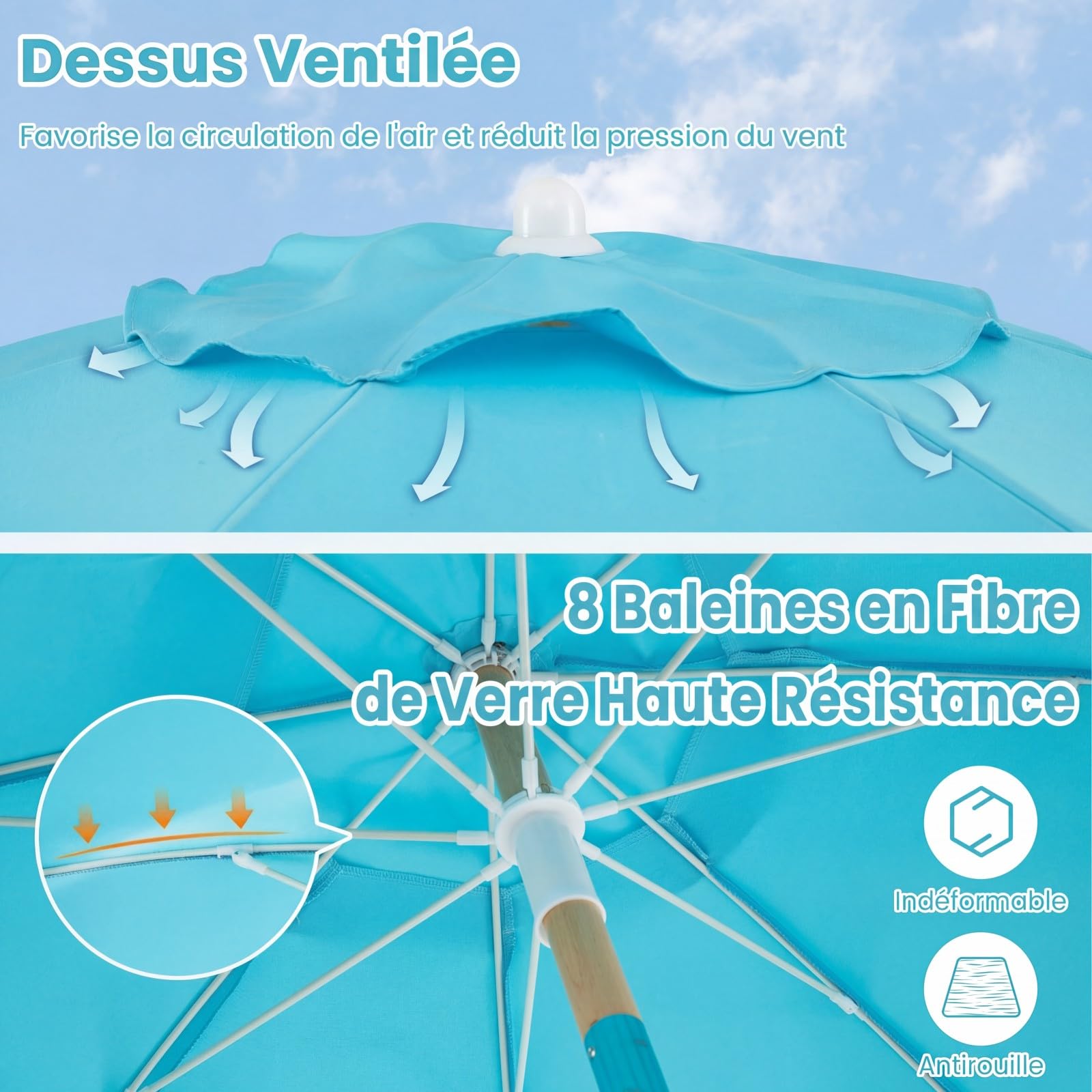 COSTWAY Parasol de Jardin Extérieur avec Franges 180 cm, Parasol Plage Inclinable, 8 Baleines Robustes, 30° Inclinaison, Ouverture Automatique, Style Bohème, pour Balcon Terrasse Piscine