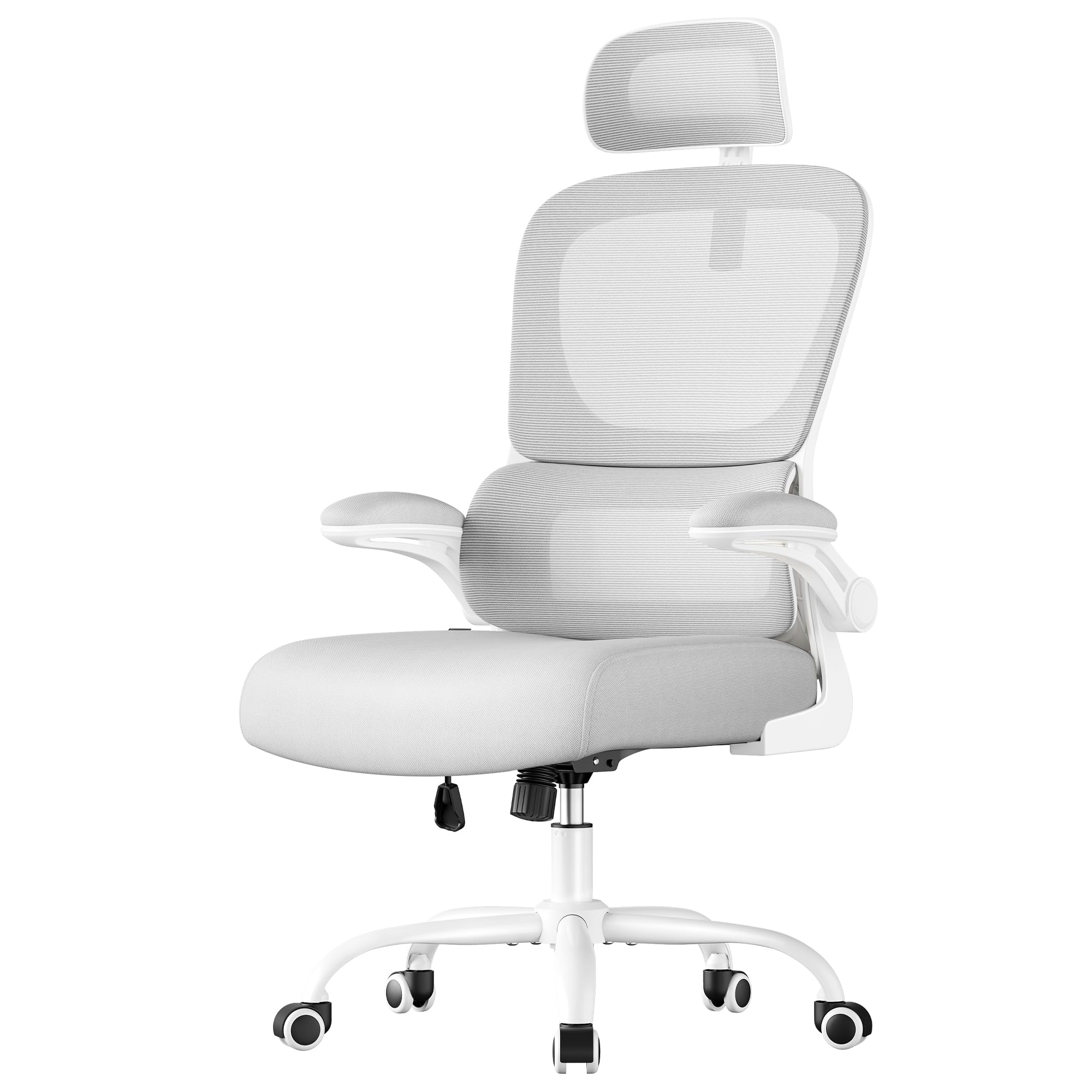 SONGMICS Silla de Oficina, Silla de Escritorio Ergonómica, Tela de Malla de Doble Capa Transpirable, Soporte Lumbar Adaptable, Reposacabezas Ajustables, para Oficina en Casa, Gris Paloma OBN041G01