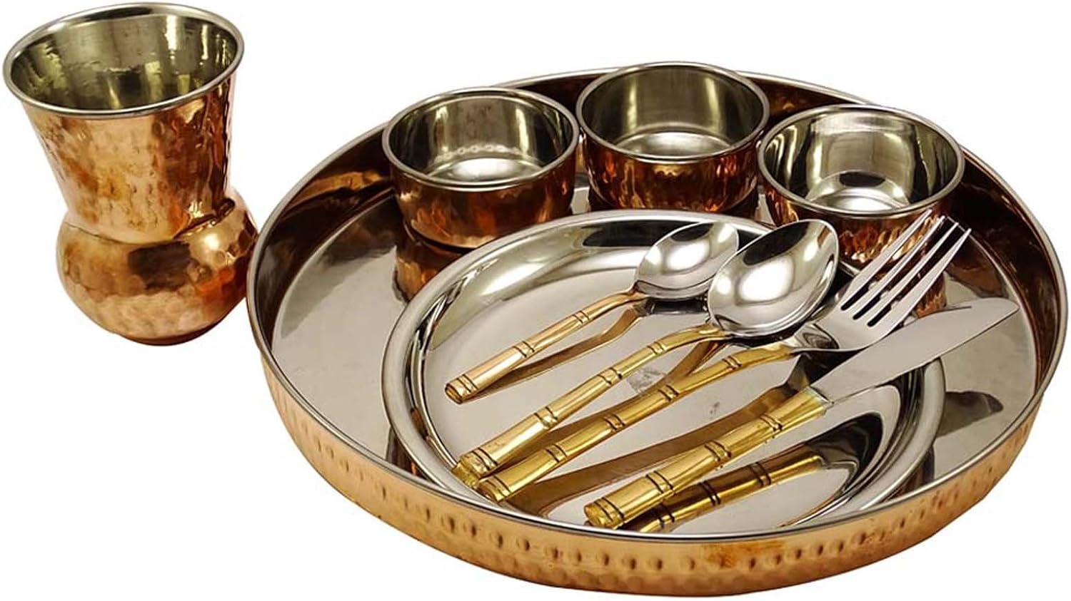 Indian Traditional Kitchenware Serving Set Antique Copper-Steel Dinnerware Set