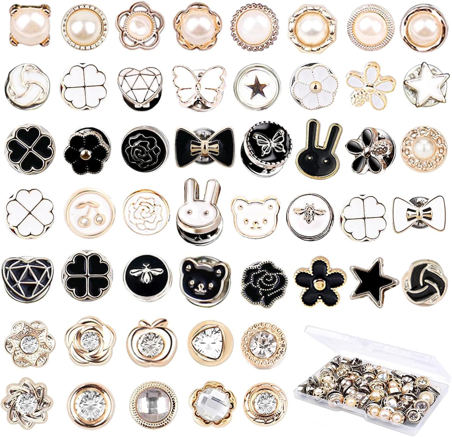 TBUZ100 Sets Pearl Brooch Buttons, No Sew Instant Removable Reusable Cover Up Buttons Pins, Rhinestone Brooch Pins for Women Fashion, Replacement Safety Button For Clothing Shirt Dress Sweaters Coat Shawl