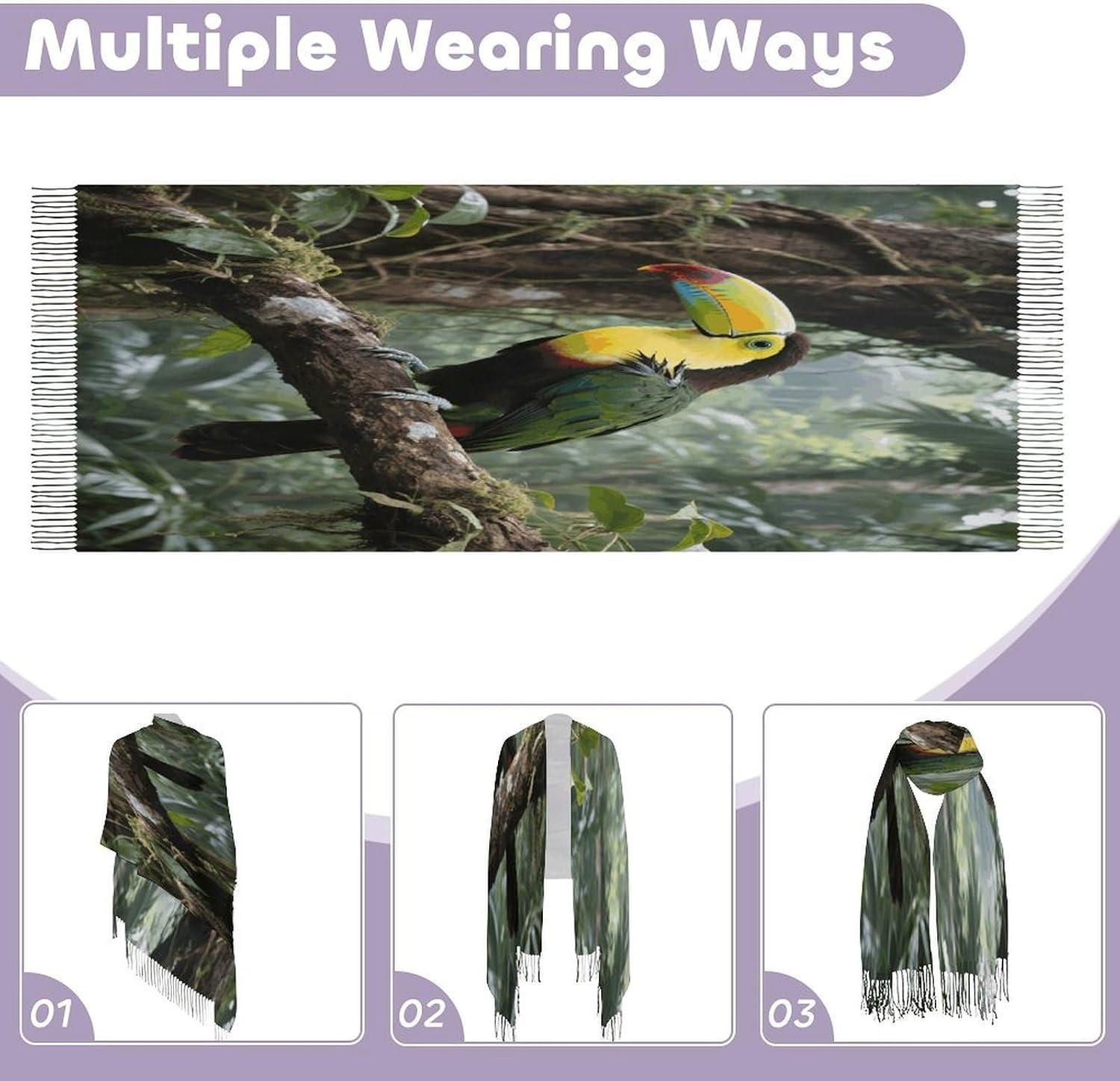 Parrot Bird Scarf for Women Men Classic Fashion Blanket Scarves Soft Cashmere Feel Scarf Cold Weather Warm Long Shawl Winter Large Scarves Classic Blanket Scarfs Thick