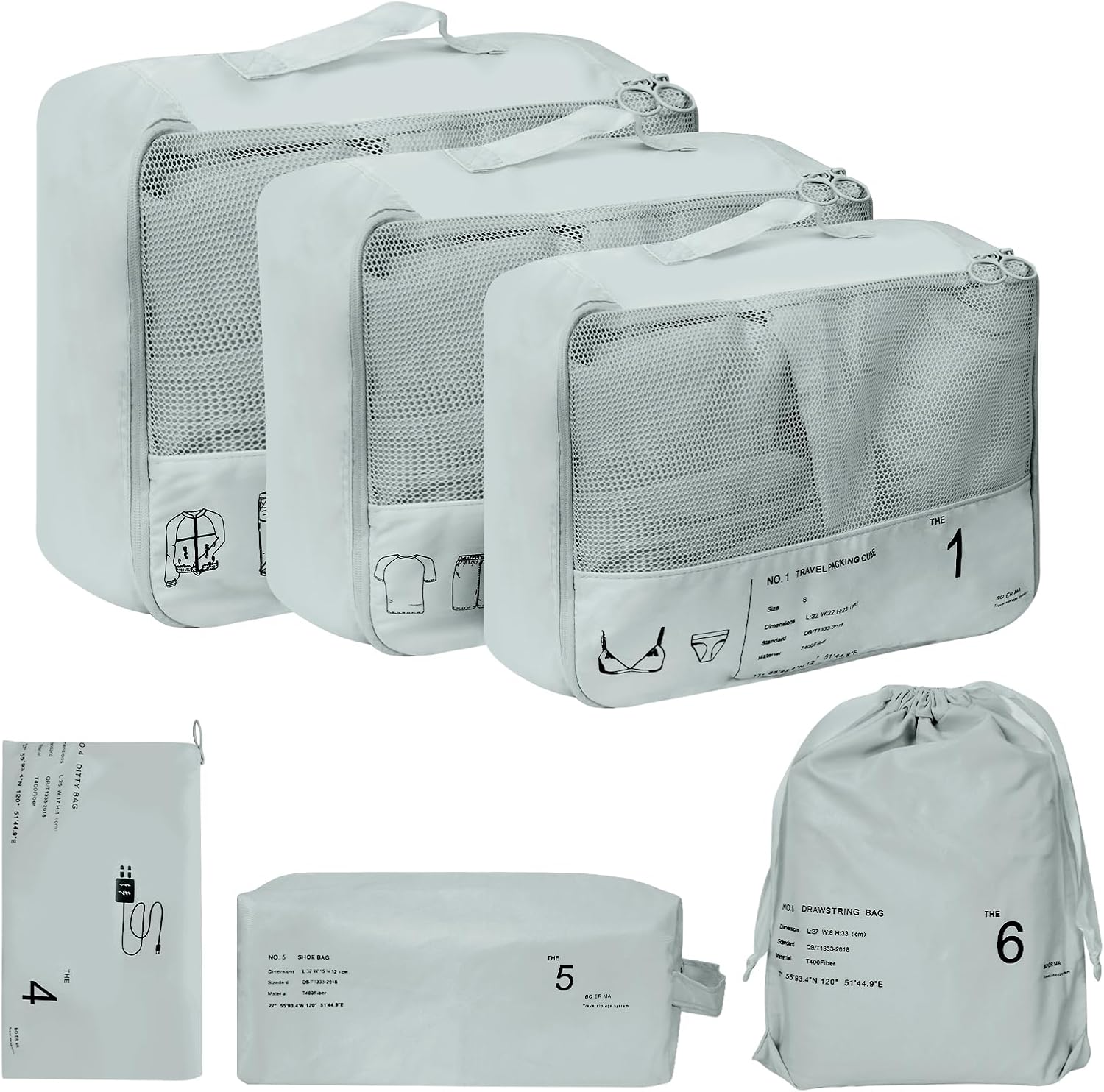 6 Set Packing Cubes for Travel, Compression Packing Cubes, Portable Suitcase Organizer for Travel Accessories, Luggage Organizer Bags for Carry On Suitcases, Suitcase Organizer (Grey)