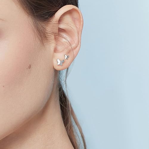 Miniatura 7 de Meissa Ball Screw Back Earrings for Women Butterfly Sleep Earrings Hypoallergenic Studs Pure Silver Ball Back Studs for Men Unisex (Silver)