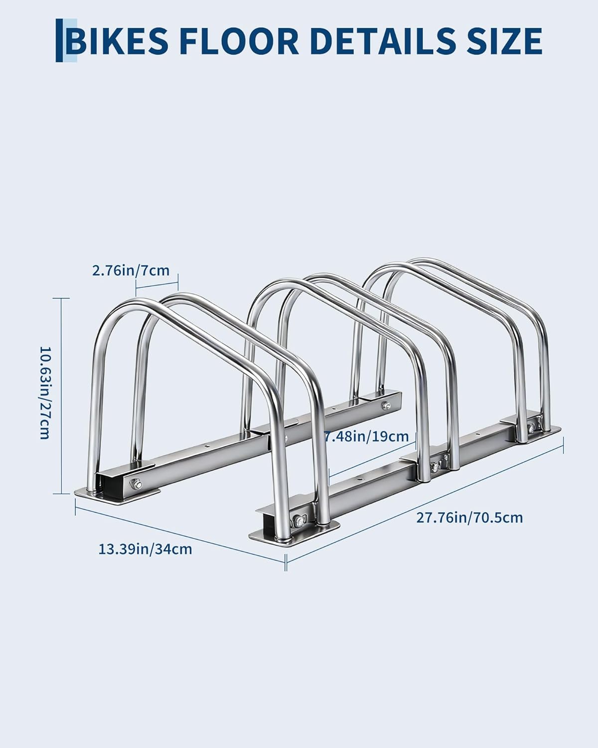Bike Floor Stand, 3 Bike Parking Rack, Garage Bike Storage Stand, Fits 22-28" Wheels Up to 2.2" Tire, Heavy Duty for Mountain & Road Bikes