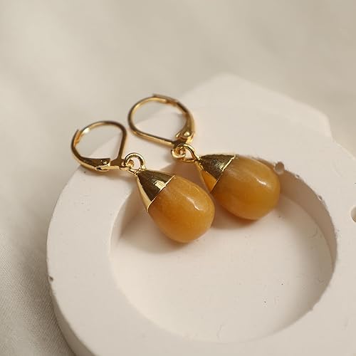 Miniatura 52 de Gempires - Aretes colgantes de piedras preciosas naturales para mujer, aretes colgantes de lágrima con cierre de palanca, hipoalergénicos chapados