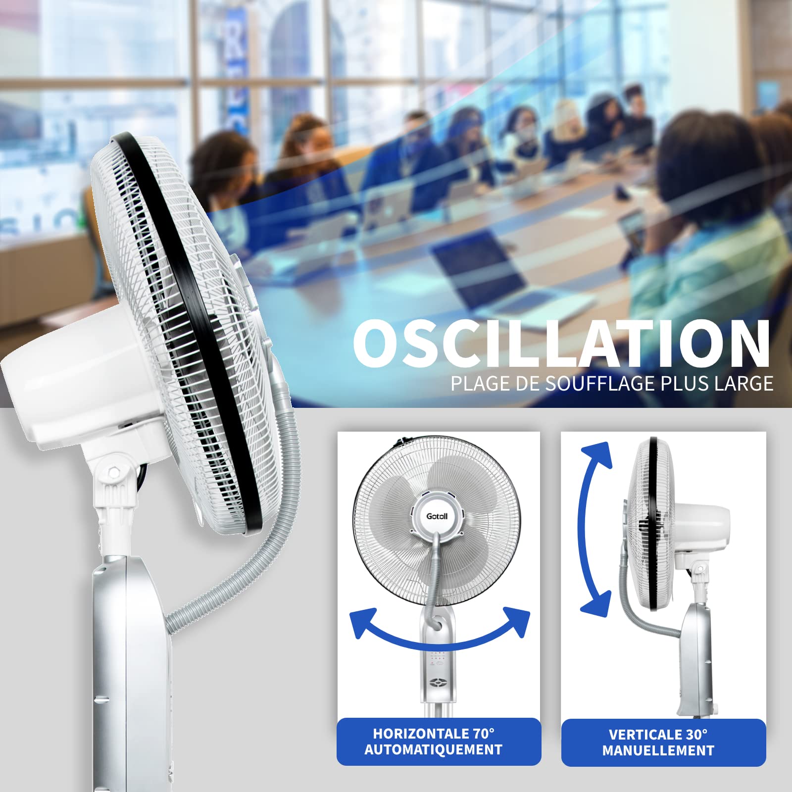Ventilateur Brumisateur 2 en 1 sur Pied avec Télécommande, Argent | Humidificateur 3.2L, Rafraichisseur d'air, Minuterie, Fan Oscillant, Pour Chambre Bureau
