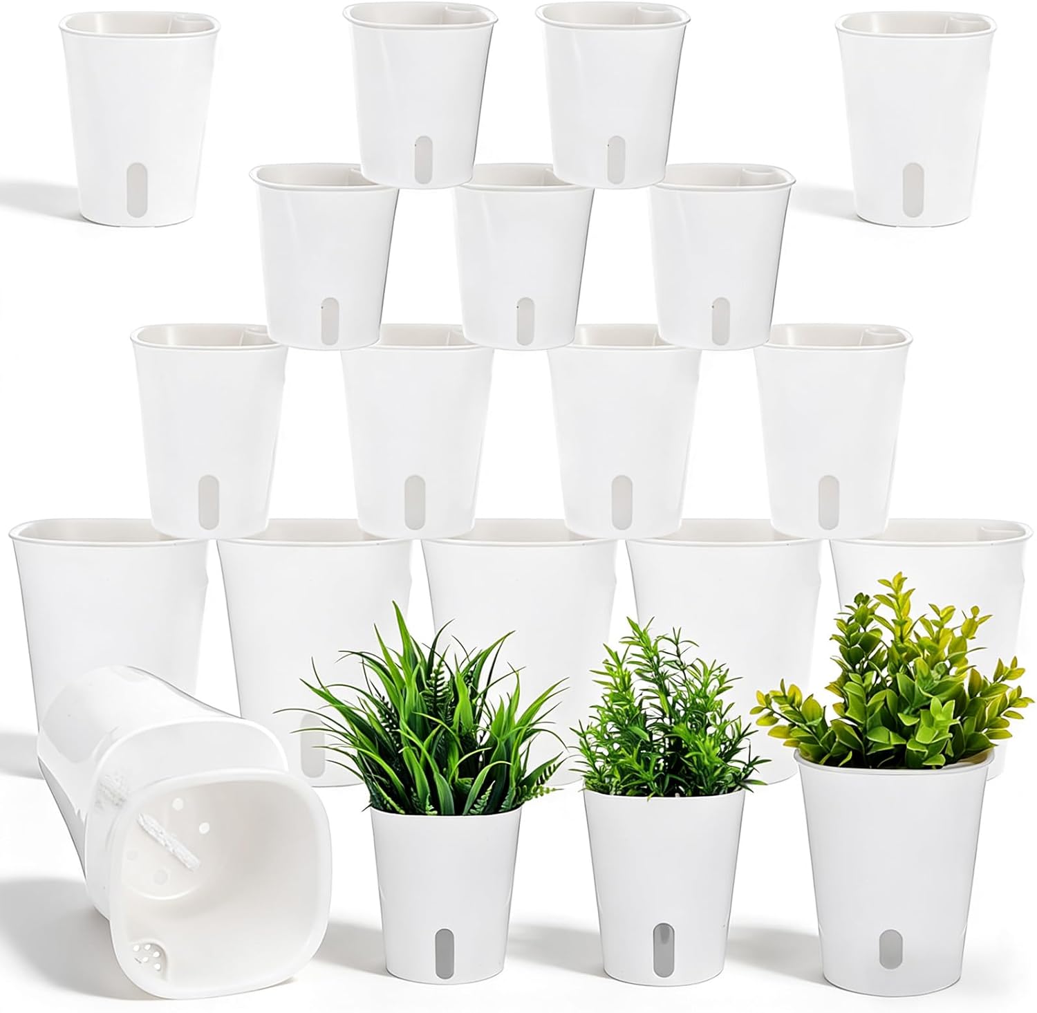 18 Pcs Self Watering Pots 3 Sizes Plastic Self Watering Planters Small Flower Plant Pot with Inner White Pot for Indoor House Plants, Flower (3", 4", 5")