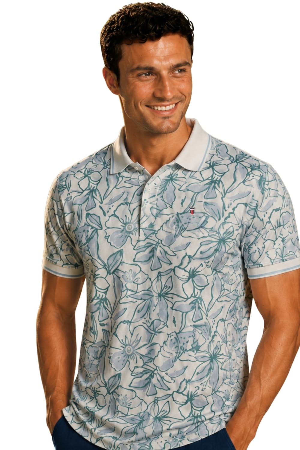 louis philippe Men's Slim Fit Cotton Pique Polo Tshirt with Floral Print-picture-35