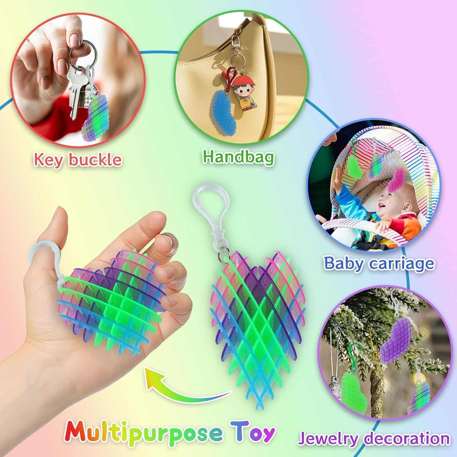 oyeftp 12Pcs Fidget Toys, Valentines Day Heart Fidget Keychain, 3D Printing Elastic Fidget Toys, Squeeze Sensory Toys for Teens with Autism, Stress Relief Toy, Valentines Day Gifts for Him