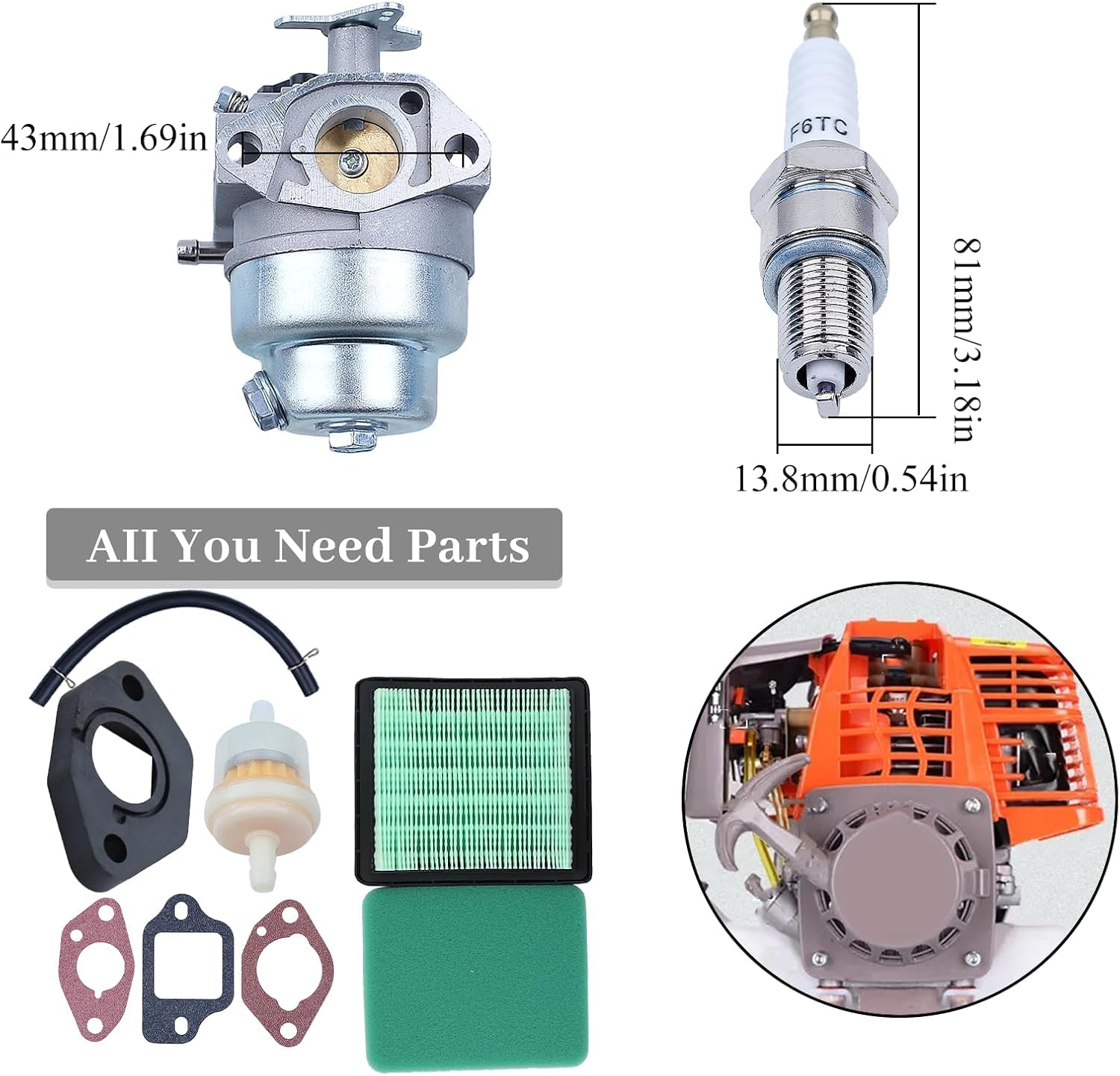 Kit de Repuesto GCV160 for Motores de cortacésped, Filtro de Combustible, bujía y Junta.