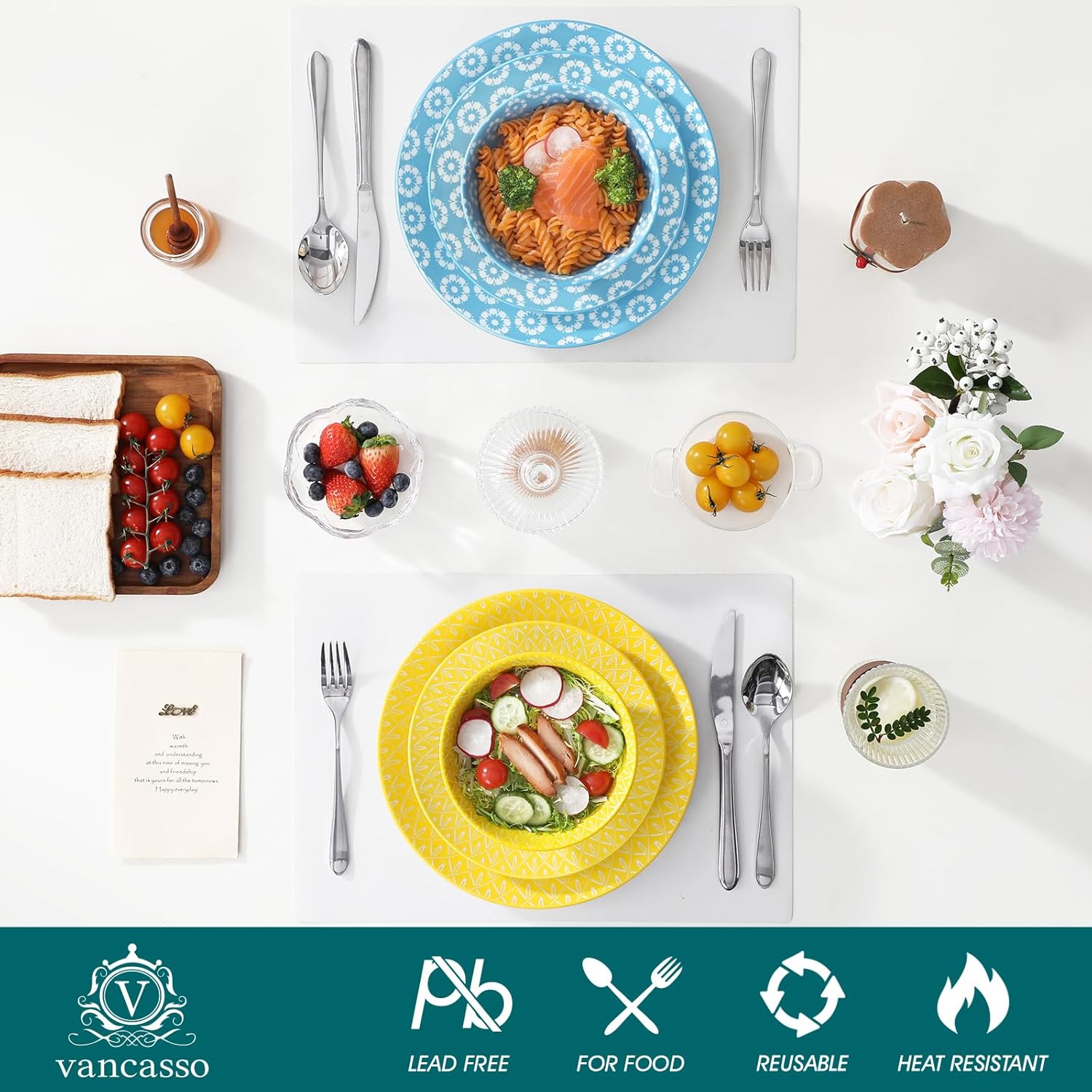 vancasso SELENE 24 oz Cereal Bowls set of 6, Ceramic Soup Bowls for Kitchen, Dishwasher & Microwave Oven Safe- for Cereal, Soup, Pasta, Salad, Pastel Floral Design Bowl Set