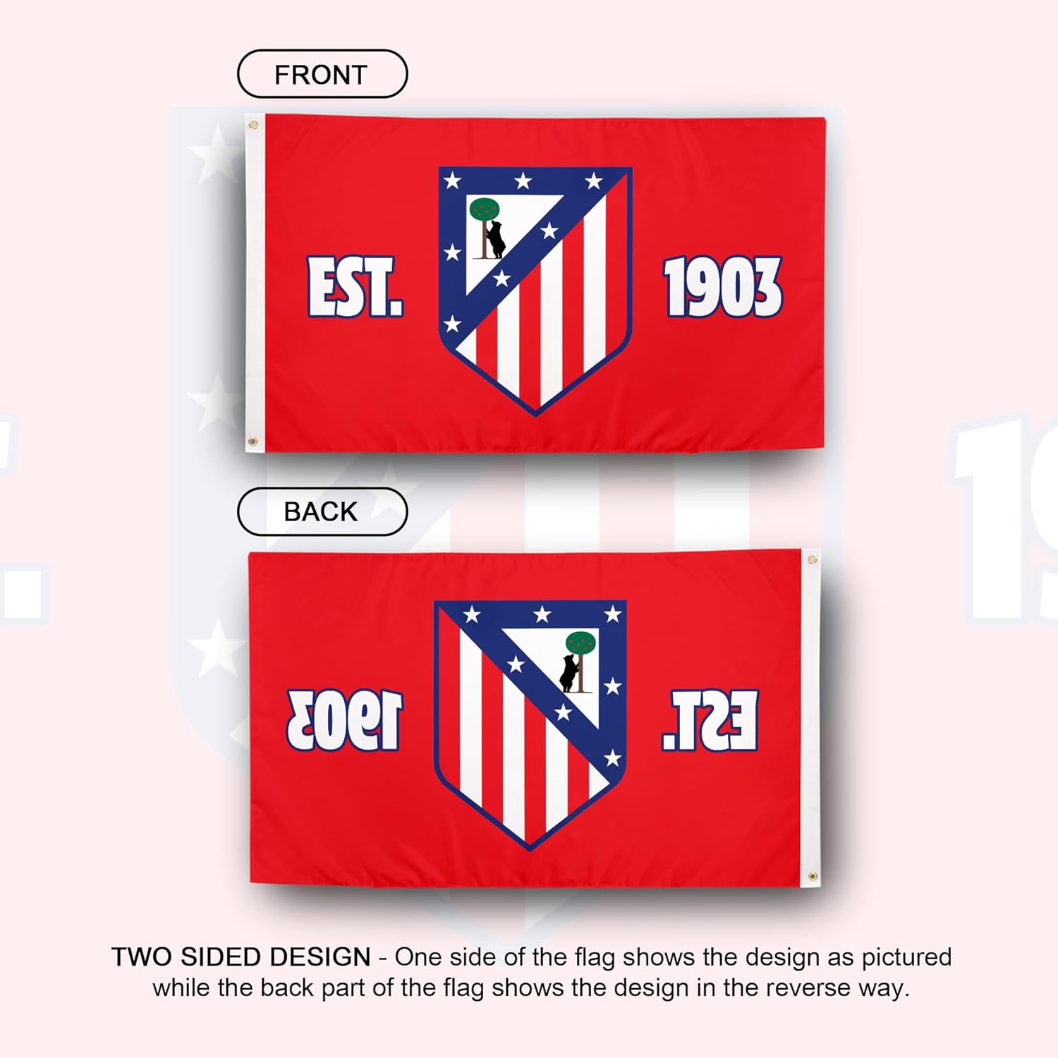 Desert Cactus Atletico Madrid Flag - 3 x 5 Feet Atleti Los Colchoneros Football Soccer Banner, Indoor/Outdoor Durable Fabric, 100% Polyester Design(F)