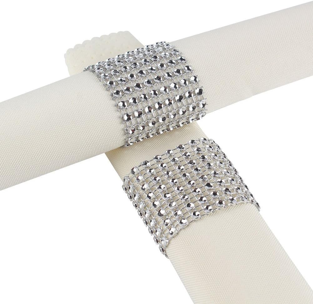 100 PCS Napkin Rings Sparkly Adornment for Wedding/Shower/Party - Silver Napkins wrap (Silver)
