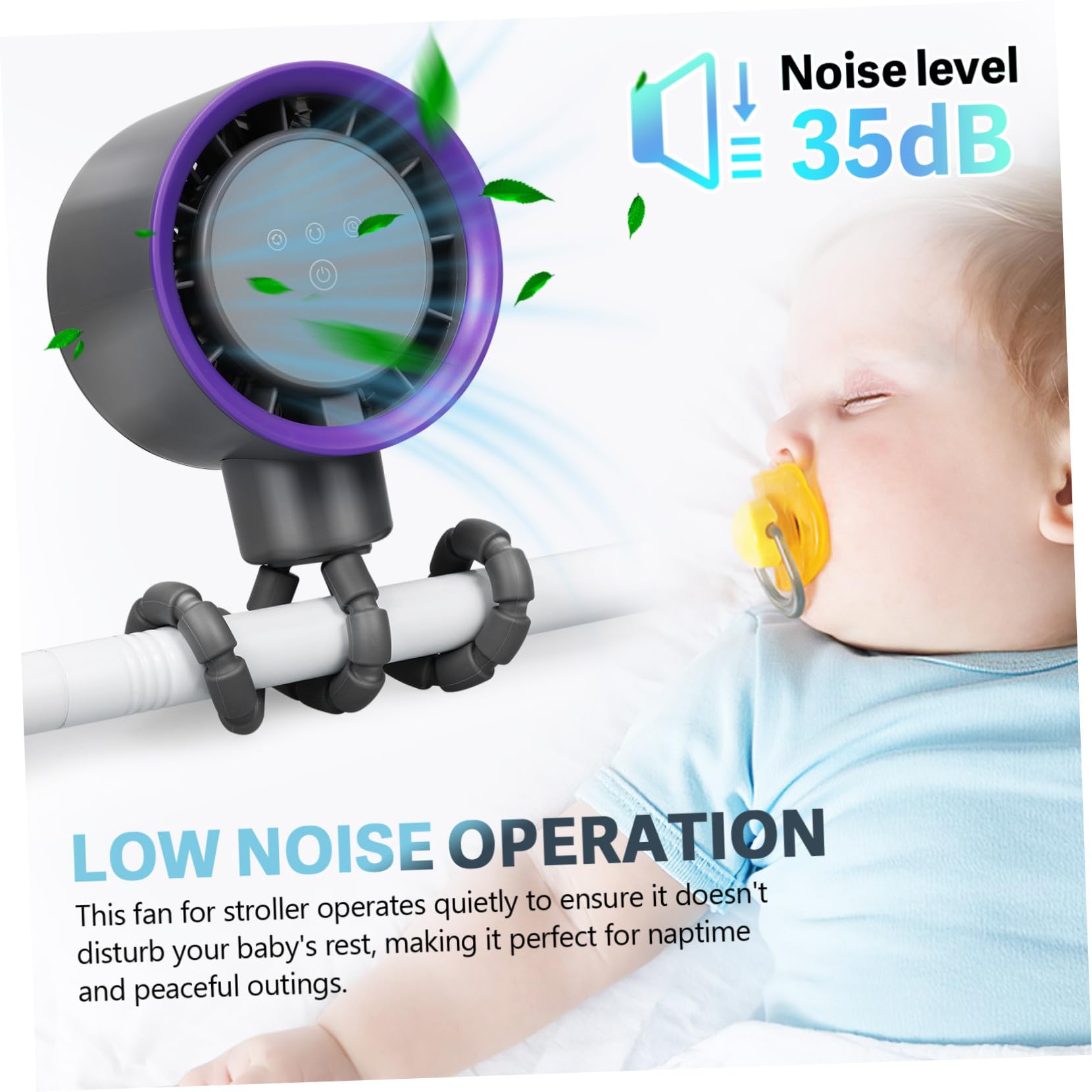 Ventilatore per Passeggino Mini con Clip, Ventola Girevole per Bebé | Abs, Guardia di Sicurezza, Uso Casa e Nanna, Festa Estiva, Ventilatore Portatile per Passeggino
