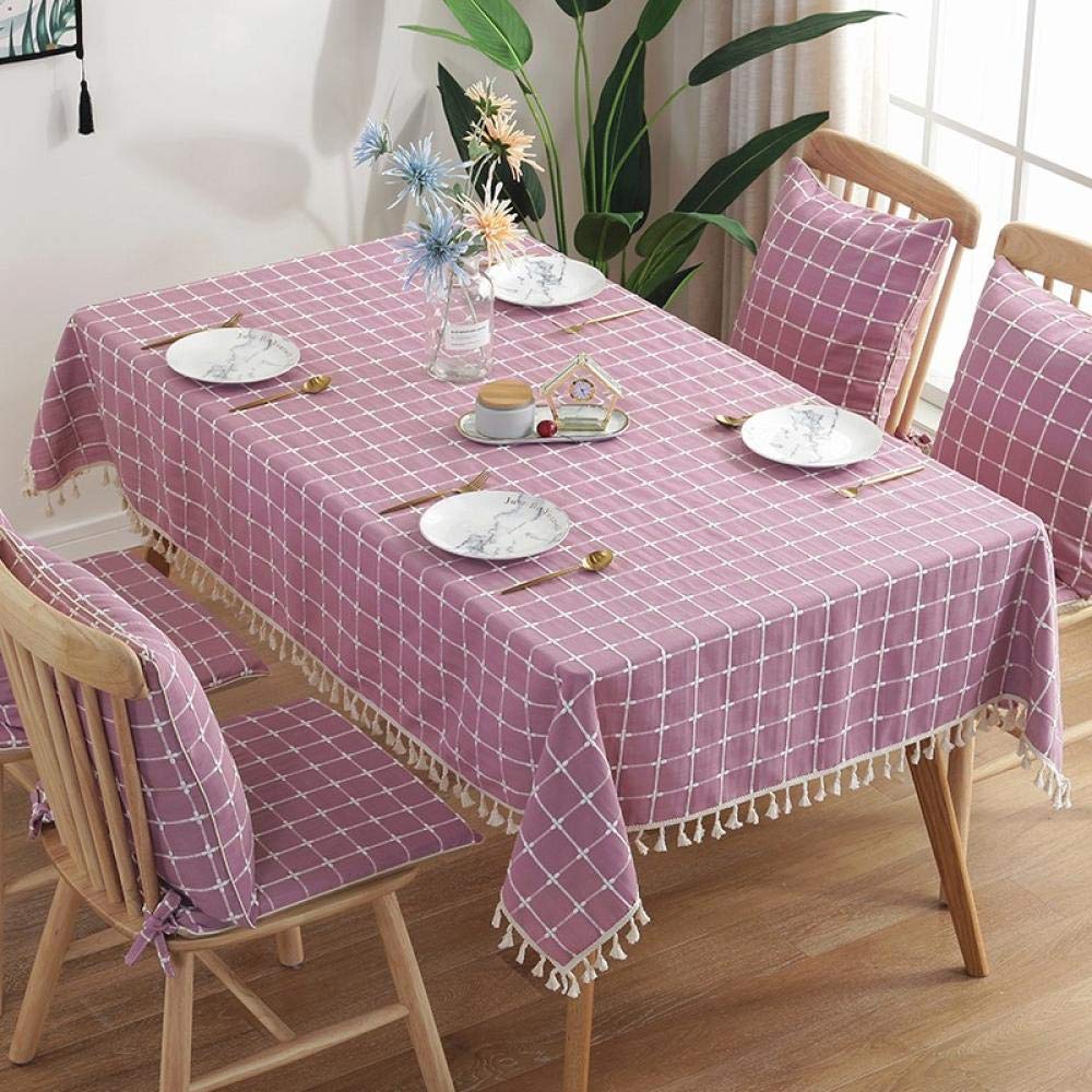 Anti Tache Nappe Rectangulaire Nappes Coton et Lin Respirant Nappes en Sergé Simple Style à La Chaleur et à L'Humidité Violet 140 × 230cm