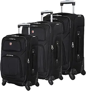 SwissGear Sion 3-Piece Set, Softside Expandable Luggage – 21 Inch Carry-On & 25 & 29 Inch Checked Suitcases with 360 Degree Wheels & Retractable Handles – Black