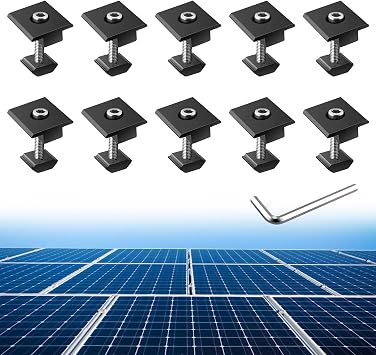 Anbte 10pcs Solar Panels Centre Clamps, Aluminium T-Shaped Mid Clamps 30mm/35mm Solar Panel Mounting Brackets Solar Mounting Rail Connector for Metal Roof, Tin Roof, Flat Roof, Sheet Roof, Black