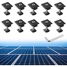 Anbte 10pcs Solar Panels Centre Clamps, Aluminium T-Shaped Mid Clamps 30mm/35mm Solar Panel Mounting Brackets Solar Mounting Rail Connector for Metal Roof, Tin Roof, Flat Roof, Sheet Roof, Black