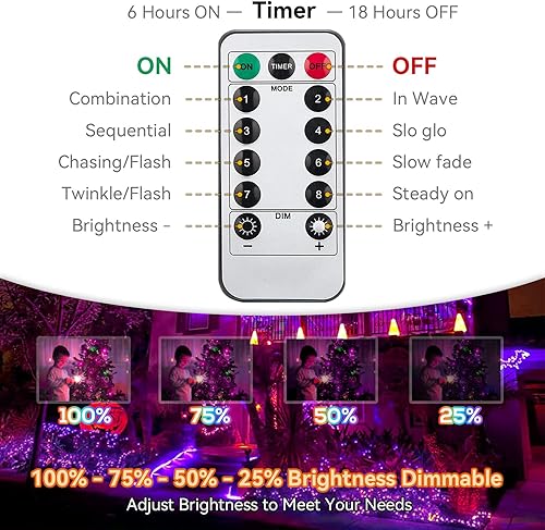 Miniatura 6 de Guirnalda de luces de Halloween naranja y morado para exteriores, 100 LED, funciona con pilas, con temporizador remoto impermeable, para decoración
